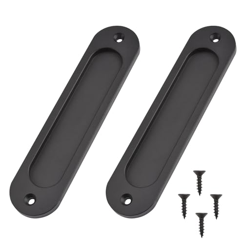MiJunHD 180mm*40mm Schiebetürgriff, 2 Stück Oval Matt Schwarz Schiebetüren Griff, Massiv Aluminium Scheunentorgriff Türgriff & Schrauben für Schiebetür, Schrank, Fenster, Schubladen von MiJunHD