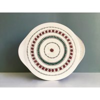 Große Grünstadt Tortenplatte Blatt Blattmotiv Kuchenplatte Schale Teller Rosen Mid Century Midcentury 50Er 60Er Keramik von MiMaMeiseVintage