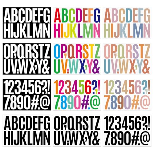 Buchstaben- und Zahlenaufkleber, 12 Blätter Klebebuchstaben Groß, Vinyl, Wasserdicht Symbolaufkleber, Selbstklebend Alphabet-Dekor für Wand, Poster, Tafel, Zuhause, Party von MiOYOOW