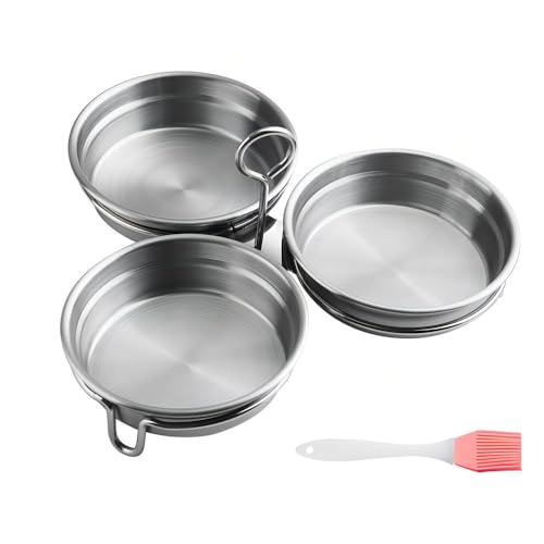 Eierpochierer, 304 Edelstahl, für gekochte Eier, 3 Tassen, antihaftbeschichtet, mit Ölbürste für Zuhause, Küche (rund/herzförmig) von MiOYOOW