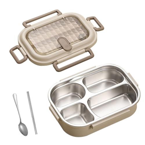 MiOYOOW Bento-Box, Lunchbehälter aus Edelstahl 304, 3/4 Fächer, Auslaufsicherer Snackbehälter mit Essstäbchen und Löffel für Büroarbeit, Picknick Im Freien (1000ml) von MiOYOOW