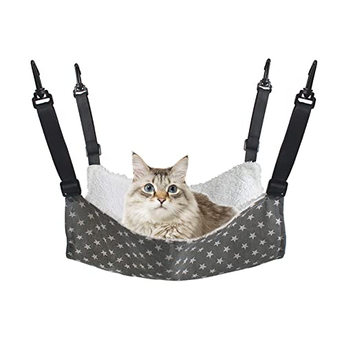 MiOYOOW Hängematte für Katzen, Haustierkäfig Hängematte Warmes Rattenhausbett Mit Verstellbarem Riemen und 4 Haken für Kleine Katzen, Frettchen, Meerschweinchen, Kaninchen (S/M/L/XL) von MiOYOOW