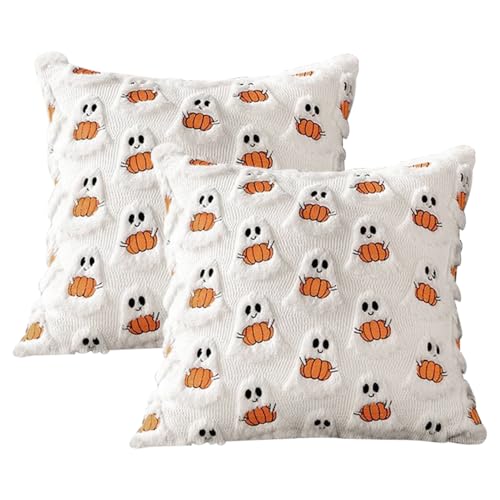 MiOYOOW Halloween-Kissenbezüge, 2 Stück, Plüsch-Geister-Kissenbezüge, Halloween-Kürbis-Überwurfkissen, Dekoration für Bett, Sofa, Wohnzimmer von MiOYOOW