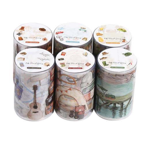 MiOYOOW Washi Tape Set, 6 Rollen Scrapbooking Aufkleber, Journaling Aufkleberband, Dekorative PET Aufkleber, Schneidbare Journal Aufkleber für Journaling, Scrapbooking, DIY-Basteln von MiOYOOW