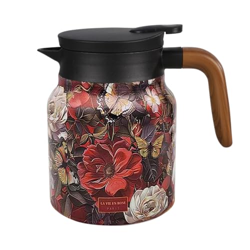 Tee Thermoskanne, 800ml, Teekanne mit Blumenmuster, Kaffeekanne Thermo aus Edelstahl 316 mit Abnehmbarem Teesieb und Deckel für Tee, Kaffee, Heißgetränke von MiOYOOW