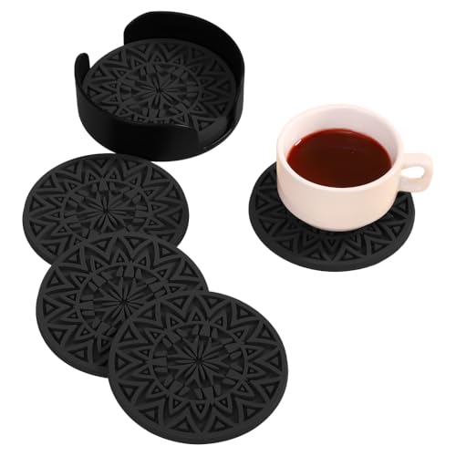 Untersetzer Set aus Silikon, 6 Er rutschfeste Glasuntersetzer, Hitzebeständig rutschfest Untersetzer, Spülmaschinenfest mit Aufbewahrungshalter für Getränke, Tassen, Glas Tassen Untersetzer Set aus Silikon, 6 Er rutschfeste Glasuntersetzer, Hitzebeständig rutschfest Untersetzer, Spülmaschinenfest mit Aufbewahrungshalter für Getränke, Tassen, Glas Tassen von MiOYOOW