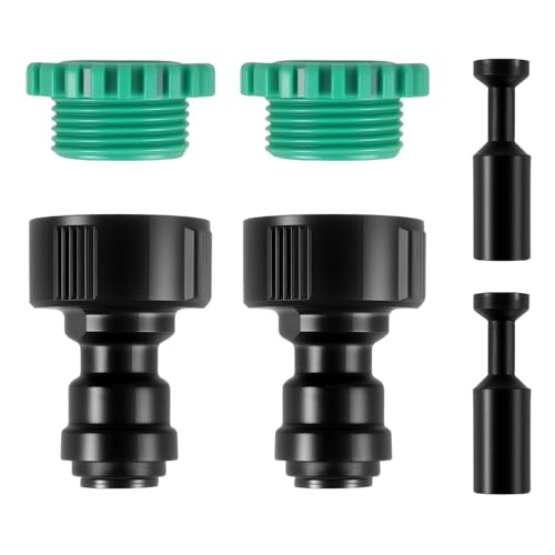 Wasserhahn Schlauchverbinder, 2 Stück 1/2 und 3/4 Zoll Eingebauter Filter Gartenschlauchanschluss Adapter mit 2 Stück Rohrstopfen für Schnellanschluss Wasserhähne und -Rohre von MiOYOOW