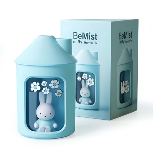 Mipow x miffy Luftbefeuchter für Schlafzimmer, Ultraschall, leiser Luftbefeuchter mit Nachtlicht, 450 ml, Doppelsprüh-Luftbefeuchter für Kinderzimmer, Büro, Zimmerpflanzen (blau) von MiPow