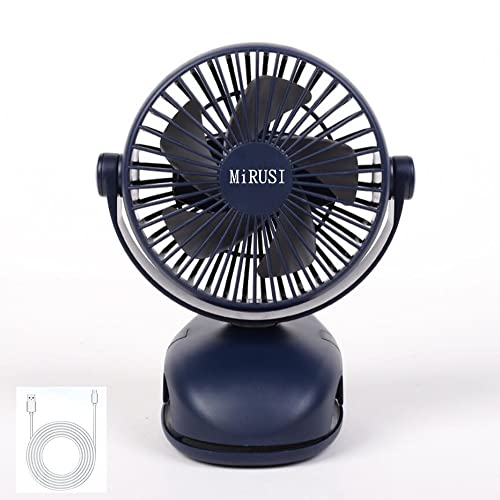 MiRUSI Mini Ventilator Tragbar Clip Mini USB Schreibtisch Ventilator mit 3 Geschwindigkeiten,360 Einstellbarer für Auto Schlafzimmer Büro Kinderwagen Camping (Blau) von MiRUSI