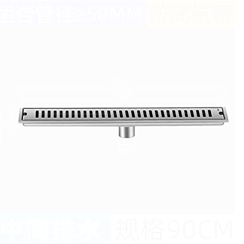 Edelstahl Duschrinne Bodenablauf 20-100cm kann auswählen Duschablauf Klassisches Geruchsverschluß Badablauf extra flach Ablaufdeckel für Badezimmer, WC, Garten, Outdoor (90cm) von MiSMiAO