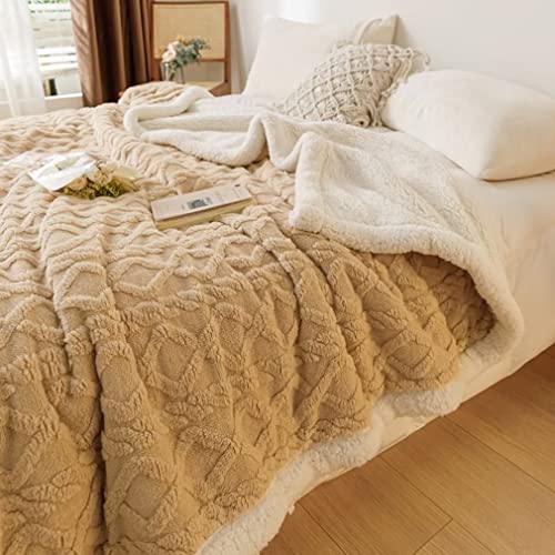 Tagesdecke oder Sofaüberwurf 2.0x2.3m Warme Fleecedecke /Wohndecke /Sofadecke /Winterdecke Kuscheldecke Wendedecke Flauschig überwurfdecke für Bett--Flauschige Pflegeleicht, Beige von MiSMiAO