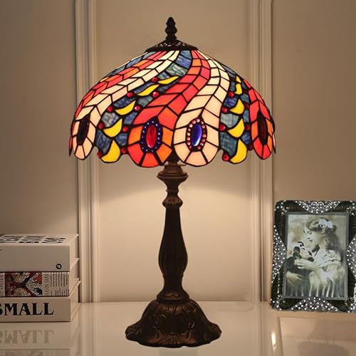 MiXXAR Nachttischlampe, Tiffany-Tischlampe für Wohnzimmer, Buntglas, handgefertigter Lampenschirm, Ein-/Ausschalter, Nachttisch-Lampen, Heimdeko, Büro, Schreibtischlampe von MiXXAR