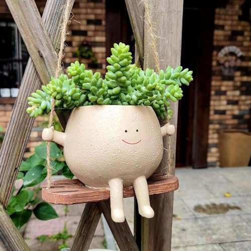 Swing Face Planters Pots Head - Hanging Planters for Indoor Outdoor Plants, Flower Pot with Unique Face Design for String of Pearls, Resin Plant Pot for Mother and Teacher Appreciation Christmas von MiXXAR