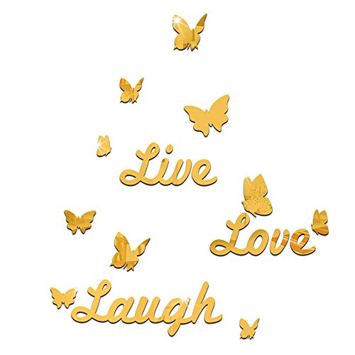 3D-Wandaufkleber, Motiv: Live Love Laugh Schmetterling, Acryl, Spiegel, Wandaufkleber, Wandaufkleber, Wandaufkleber, DIY-Gold von MiYan