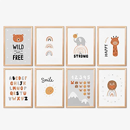 Mia Félice Kinder Poster Set » Wild & Free « 4x DIN-A4 | 8 Motive - Wendeposter | ohne Bilderrahmen | Bilder für das Babyzimmer oder Kinderzimmer Deko Mädchen Jungen von Mia Félice