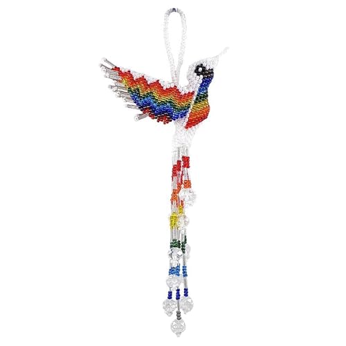 Mia Jewel Shop - Kolibri Dekor Hängende Figur | Vogelfiguren Wohnkultur | Ornament Tschechische Glas Rocailles Perlen Dekorative Hängende Ornamente - Handgemachte Dekoration (matt-weiß/Regenbogen) von Mia Jewel Shop