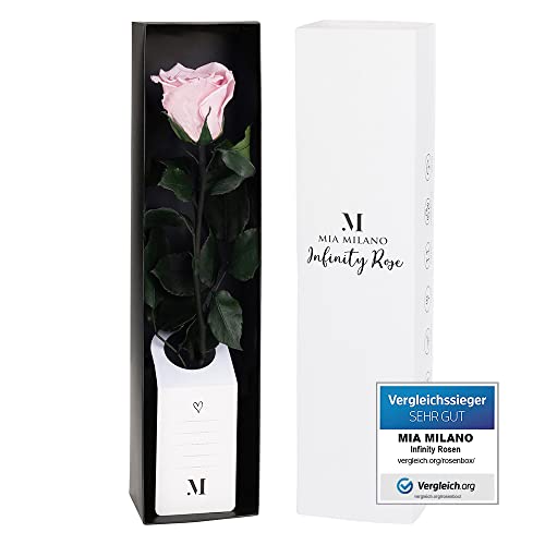 Mia Milano Infinity Rose rosa am Stiel (3 Jahre haltbar) Echte Pinke Rose in edler Geschenkbox I Valentinstag Deko Geschenk I Konservierte Blume mit Rosenduft I Inkl. Geschenkkarte von Mia Milano