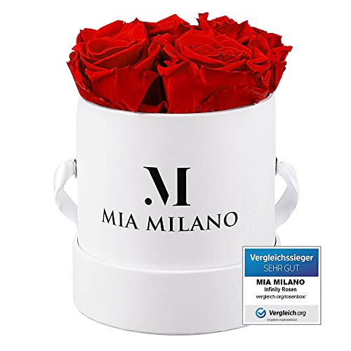 Mia Milano Infinity Rosen Rot für Sie - 3 Jahre haltbar I Valentinstag Deko Geschenk Rosenbox mit 4 echten konservierten Rosen I Handgefertigt in Deutschland von Mia Milano