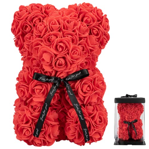 Mia Milano Teddybär Rosen mit Geschenkbox I Rosenteddy rot - 30cm - Deko Rosenbär für Sie I Valentinstag Deko Geschenk I Infinity Rose Bear von Mia Milano