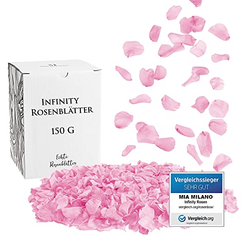 Mia Milano Rosenblätter Rosa getrocknet I 150 g Echte Rosenblüten ideal als Hochzeit Dekoration - Konservierte Blütenblätter (3 Jahre haltbar) Romantisches Geschenk für Frauen mit Rosenduft von Mia Milano