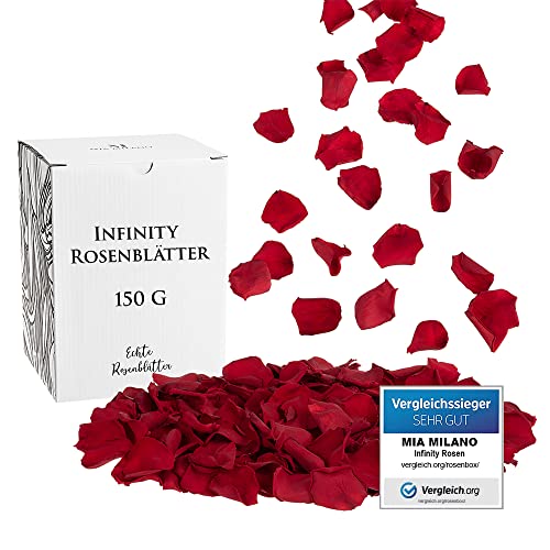 Mia Milano Rosenblätter Rot getrocknet I 150 g Echte Rosenblüten ideal als Hochzeit Dekoration - Konservierte Blütenblätter (3 Jahre haltbar) Romantisches Geschenk für Frauen mit Rosenduft von Mia Milano