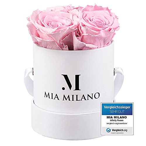 Mia Milano Infinity Rosen Rosa für Sie 3 Jahre haltbar I Valentinstag Deko Geschenk Rosenbox mit 4 echten konservierten Rosen I Handgefertigt in Deutschland von Mia Milano