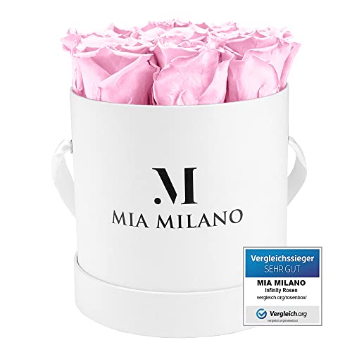 Mia Milano Infinity Rosen Rosa für Sie - 3 Jahre haltbar I Valentinstag Deko Geschenk Rosenbox mit 9 echten konservierten Rosen I Handgefertigt in Deutschland von Mia Milano