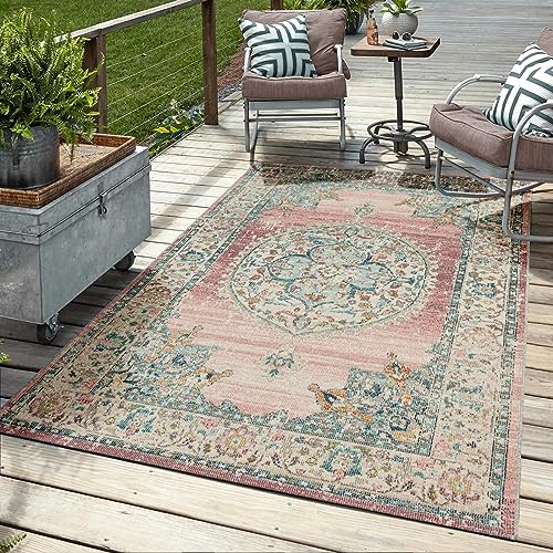 Mia's Teppiche Bliss robuster Outdoor Teppich, modernes Design, Wetterfest & UV-beständig, für Balkon, Terrasse und Wintergarten Aber auch für Küche oder Esszimmer geeignet in Pink, 80 x 300 cm von Mias Teppiche