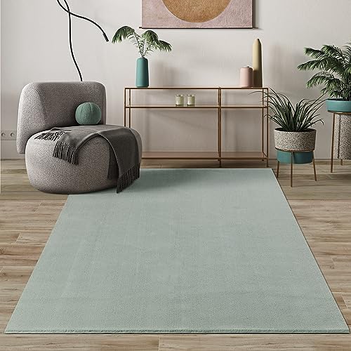 Paco Home Mias Teppiche Comfort Moderner Flauschiger Kurzflor Teppich, Anti-Rutsch Unterseite, Waschbar bis 30 Grad, Super Soft, Felloptik, Grün, 60 x 110 cm von Mias Teppiche