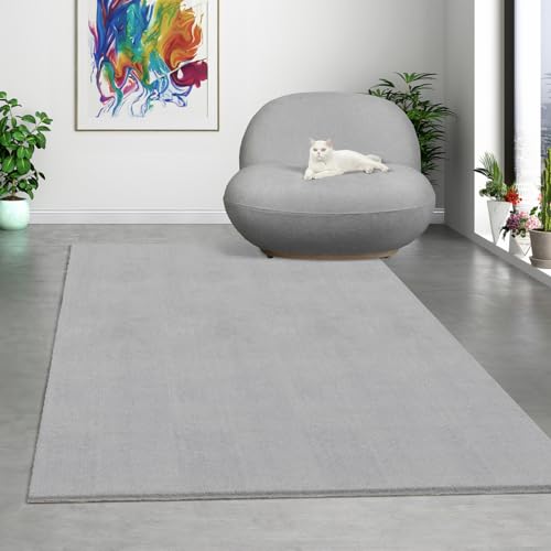 Paco Home Mias Teppiche Comfort Moderner Flauschiger Kurzflor Teppich, Anti-Rutsch Unterseite, Waschbar bis 30 Grad, Super Soft, Felloptik, Blau, 140 x 200 cm von Mias Teppiche