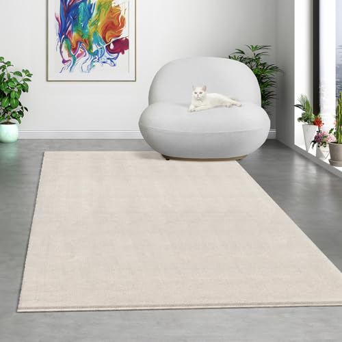 Paco Home Mias Teppiche Theo - moderner Kurzflor mit Hoch-Tief-Effekt, 3D Effekt, hohe Flordichte, weich, Abstraktes Design, Creme, 80 x 150 cm von Mias Teppiche