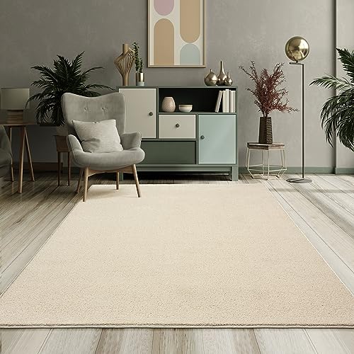 Mia's Teppiche Emely Moderner Weicher Kurzflor (17 mm) Wohnzimmer Teppich - Creme - 160x230 cm von Mias Teppiche