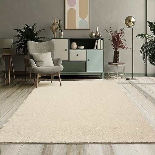 Mia´s Teppiche Emely Moderner Weicher Kurzflor (17 mm) Wohnzimmer Teppich - Creme - 160x230 cm von Mias Teppiche