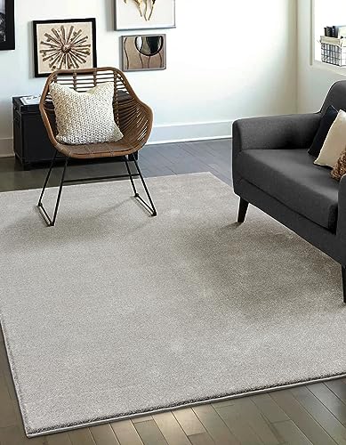 Mia's Teppiche Emely Moderner Weicher Kurzflor (17 mm) Wohnzimmer Teppich - Silber - 120 cm Rund von Mias Teppiche