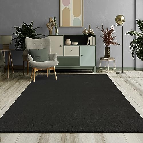 Mia's Teppiche Emely Moderner Weicher Kurzflor (17 mm) Wohnzimmer Teppich - Schwarz - 160 cm Rund von Mias Teppiche