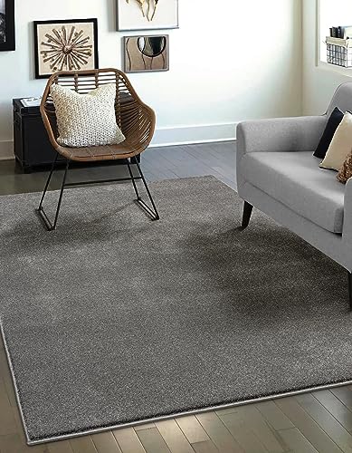 Mia's Teppiche Emely Moderner Weicher Kurzflor (17 mm) Wohnzimmer Teppich - Anthrazit - 80x250 cm von Mia's Teppiche
