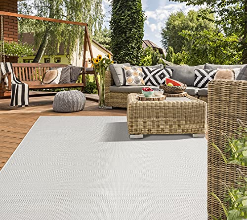 Mia´s Teppiche Lara - moderner Outdoor Teppich, wetterfest & UV-beständig, für Balkon, Terrasse und Wintergarten, flachgewebt, Creme, 60 x 110 cm von Mias Teppiche
