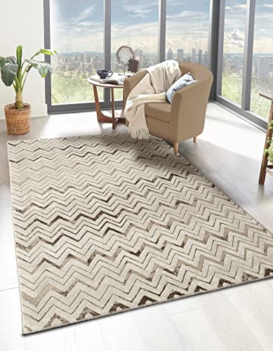 Mia´s Teppiche Teppiche Anna moderner Teppich für Wohnzimmer, Schlafzimmer und Flur, Beige, 200x290 cm, Beige-Design 4 von Mias Teppiche