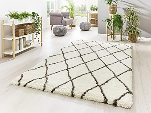 Mia´s Teppiche Teppich Marta Wohnzimmer Schlafzimmer Creme Grau 120x160 cm Hochflor von Mias Teppiche