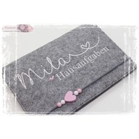 Hausaufgabenheft Hülle Hausaufgabenhefthülle Aufagbenheft Mädchen Junde Herz Weiß Rosa Einschulung Schulstart Geschenk von MiaAnin