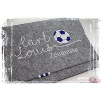 Zeugnismappe Fußball Filz Fußballfan Junge Personalisiert Blau Weiss Name Zeugnis Einschulung Schule Schulstart von MiaAnin