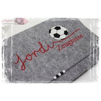 Zeugnismappe Fußball Filz Fußballfan Junge Personalisiert Schwarz Weiß Türkis Name Zeugnis Einschulung Schule Schulstart von MiaAnin