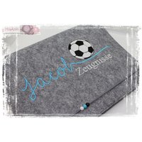 Zeugnismappe Fußball Filz Fußballfan Junge Personalisiert Schwarz Weiß Türkis Name Zeugnis Einschulung Schule Schulstart von MiaAnin