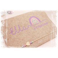 Zeugnismappe Herz Filz Flieder Lila Beige Mädchen Personalisiert Name Zeugnis Einschulung Schule Schulstart Regenbogen von MiaAnin