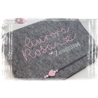 Zeugnismappe Herz Filz Rosa Mädchen Personalisiert Name Zeugnis Einschulung Schule Schulstart von MiaAnin