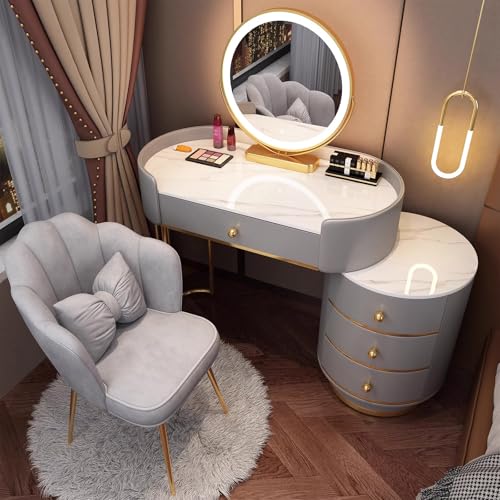 MiaJJooLi Schminktisch mit Stühle und LED Spiegel,Frisiertisch mit Schubladen,Schlafzimmer Kosmetiktisch Kommode, Aufbewahrung für Mädchen von MiaJJooLi
