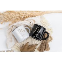 Vintage Tasse Hochzeit Mr. Oder Mrs. Gold Hochzeitsgeschenk Weiß Schwarz Becher von MiaLaLunaDesigns