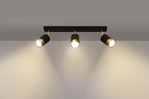MiaLux Deckenlampe Led Wohnzimmer – Led-lampen Deckenlampen – Lampen Wohnzimmer – Glühbirne im Lieferumfang Enthalten– Wohnzimmer Deckenleuchte ROSLYN 3 Schwarz, Gold - GU10-Fassung von MiaLux
