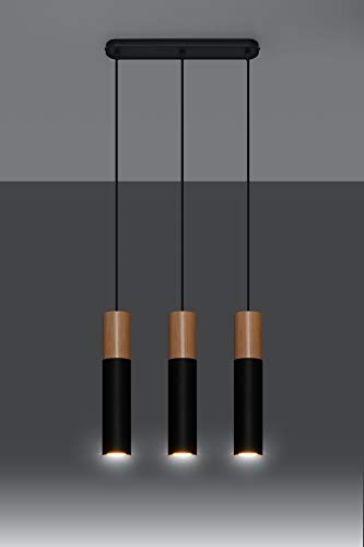 MiaLux G9 Pendelleuchte – Pendelleuchte Esstisch – Hängeleuchten & Pendelleuchten – Deckenlampe Hängend – Lampe Esstisch Hängend – Esstisch Pendelleuchte – MILVA Schwarz, Naturholz - G9-Fassung von MiaLux