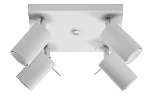 MiaLux PLAZA 4 Deckenleuchte | Minimalistisches, Modernes Design, Verstellbarer Arm und Lichtrichtung | Austauschbares GU10-Leuchtmittel, 4 x 40 W | Stahl, weiß, 25 x 25 x 16 cm von MiaLux